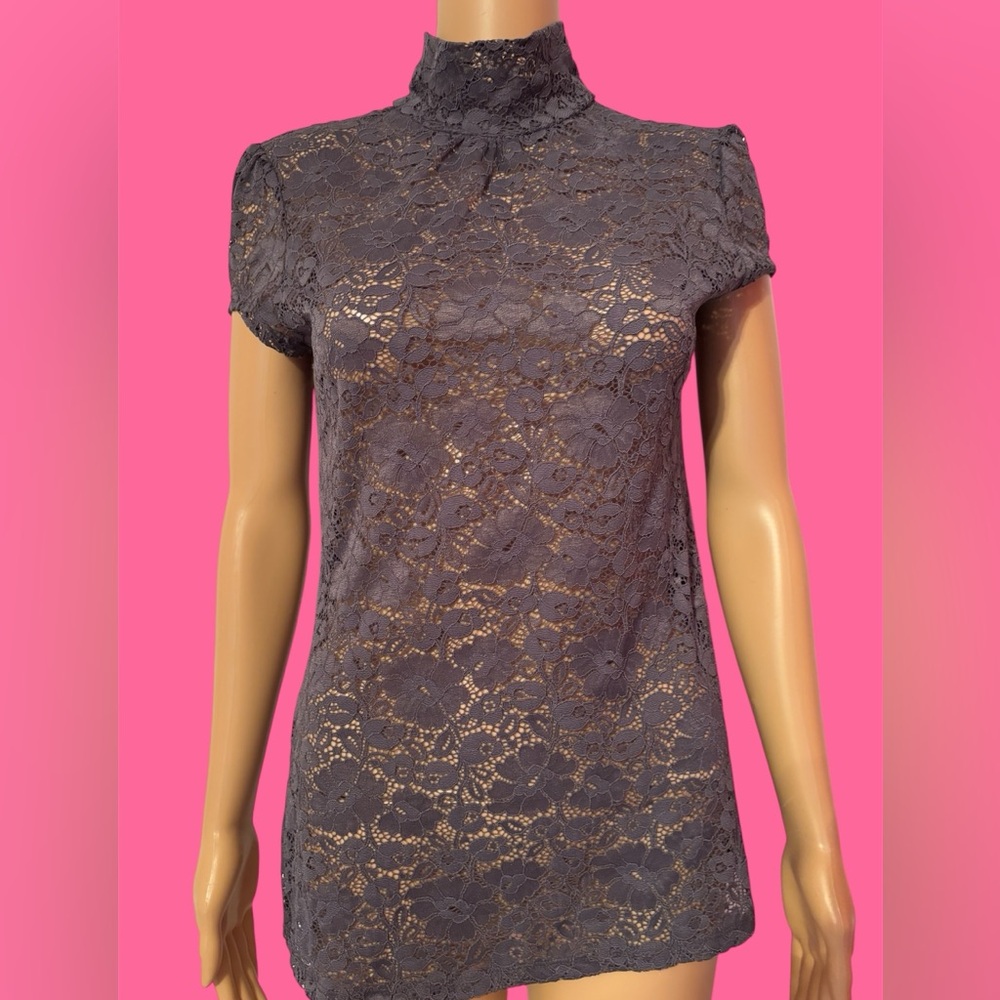 Express gray high neck  Lace Top size medium